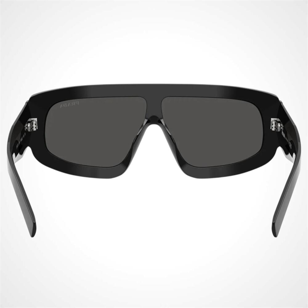 New PRADA Sunglasses Black Shield Mask Triangle Logo Grey Lens - Picture 4 of 5